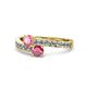 1 - Olena Pink Tourmaline and Rhodolite Garnet with Side Diamonds Bypass Ring 