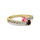 2 - Olena Pink Tourmaline and Red Garnet with Side Diamonds Bypass Ring 