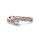 1 - Olena Pink Tourmaline and Aquamarine with Side Diamonds Bypass Ring 