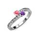 3 - Olena Pink Tourmaline and Amethyst with Side Diamonds Bypass Ring 