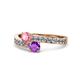 1 - Olena Pink Tourmaline and Amethyst with Side Diamonds Bypass Ring 