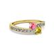 2 - Olena Pink Tourmaline and Yellow Sapphire with Side Diamonds Bypass Ring 