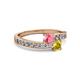 2 - Olena Pink Tourmaline and Yellow Sapphire with Side Diamonds Bypass Ring 
