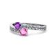1 - Olena Amethyst and Pink Sapphire with Side Diamonds Bypass Ring 