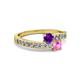 2 - Olena Amethyst and Pink Sapphire with Side Diamonds Bypass Ring 