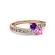 2 - Olena Amethyst and Pink Sapphire with Side Diamonds Bypass Ring 