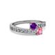 2 - Olena Amethyst and Pink Tourmaline with Side Diamonds Bypass Ring 