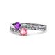 1 - Olena Amethyst and Pink Tourmaline with Side Diamonds Bypass Ring 