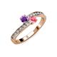 3 - Olena Amethyst and Pink Tourmaline with Side Diamonds Bypass Ring 
