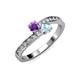 3 - Olena Amethyst and Aquamarine with Side Diamonds Bypass Ring 