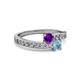 2 - Olena Amethyst and Aquamarine with Side Diamonds Bypass Ring 