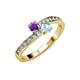3 - Olena Amethyst and Aquamarine with Side Diamonds Bypass Ring 