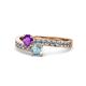 1 - Olena Amethyst and Aquamarine with Side Diamonds Bypass Ring 