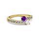2 - Olena Amethyst and White Sapphire with Side Diamonds Bypass Ring 