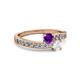 2 - Olena Amethyst and White Sapphire with Side Diamonds Bypass Ring 