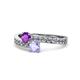 1 - Olena Amethyst and Tanzanite with Side Diamonds Bypass Ring 