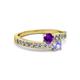 2 - Olena Amethyst and Tanzanite with Side Diamonds Bypass Ring 