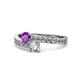 1 - Olena Amethyst and Diamond with Side Diamonds Bypass Ring 