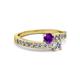2 - Olena Amethyst and Diamond with Side Diamonds Bypass Ring 