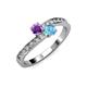 3 - Olena Amethyst and Blue Topaz with Side Diamonds Bypass Ring 