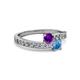 2 - Olena Amethyst and Blue Topaz with Side Diamonds Bypass Ring 