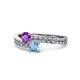 1 - Olena Amethyst and Blue Topaz with Side Diamonds Bypass Ring 