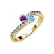3 - Olena Amethyst and Blue Topaz with Side Diamonds Bypass Ring 