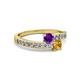 2 - Olena Amethyst and Citrine with Side Diamonds Bypass Ring 
