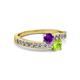 2 - Olena Amethyst and Peridot with Side Diamonds Bypass Ring 