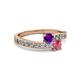 2 - Olena Amethyst and Rhodolite Garnet with Side Diamonds Bypass Ring 