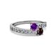 2 - Olena Amethyst and Red Garnet with Side Diamonds Bypass Ring 