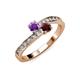 3 - Olena Amethyst and Red Garnet with Side Diamonds Bypass Ring 