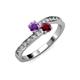 3 - Olena Amethyst and Ruby with Side Diamonds Bypass Ring 