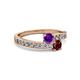 2 - Olena Amethyst and Ruby with Side Diamonds Bypass Ring 