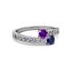 2 - Olena Amethyst and Blue Sapphire with Side Diamonds Bypass Ring 