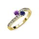 3 - Olena Amethyst and Blue Sapphire with Side Diamonds Bypass Ring 