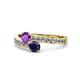 1 - Olena Amethyst and Blue Sapphire with Side Diamonds Bypass Ring 