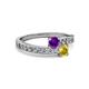 2 - Olena Amethyst and Yellow Sapphire with Side Diamonds Bypass Ring 