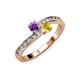 3 - Olena Amethyst and Yellow Sapphire with Side Diamonds Bypass Ring 