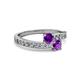 2 - Olena Amethyst with Side Diamonds Bypass Ring 