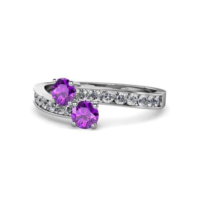 Olena Amethyst with Side Diamonds Bypass Ring