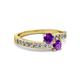 2 - Olena Amethyst with Side Diamonds Bypass Ring 