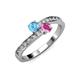3 - Olena Blue Topaz and Pink Sapphire with Side Diamonds Bypass Ring 