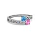 2 - Olena Blue Topaz and Pink Sapphire with Side Diamonds Bypass Ring 