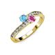 3 - Olena Blue Topaz and Pink Sapphire with Side Diamonds Bypass Ring 
