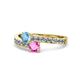 1 - Olena Blue Topaz and Pink Sapphire with Side Diamonds Bypass Ring 