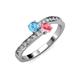 3 - Olena Blue Topaz and Pink Tourmaline with Side Diamonds Bypass Ring 