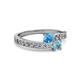 2 - Olena Blue Topaz and Aquamarine with Side Diamonds Bypass Ring 