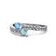 1 - Olena Blue Topaz and Aquamarine with Side Diamonds Bypass Ring 