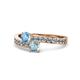 1 - Olena Blue Topaz and Aquamarine with Side Diamonds Bypass Ring 